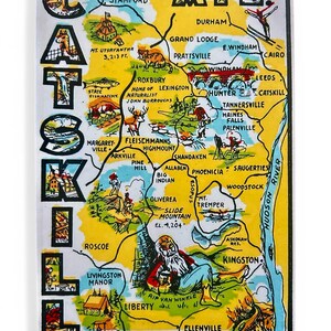 Retro Catskill Mountains Art - Nostalgic 1960's Map - Whimsical Rip Van Winkle Design