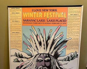 Milton Glaser SIGNED Poster  - Saranac Lake and Lake Placid  Winter Festival - I Love New York Campaign - Original Poster - 1978