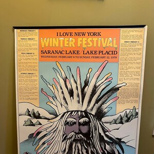 Milton Glaser SIGNED Poster  - Saranac Lake and Lake Placid  Winter Festival - I Love New York Campaign - Original Poster - 1978