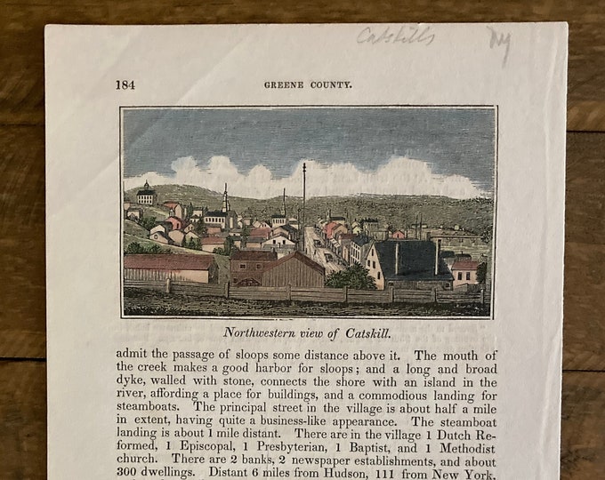 Vintage Image of the Northwestern View of Catskill - Circa 1842