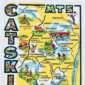 Retro Catskill Mountains Art - Nostalgic 1960&#39;s Map - Whimsical Rip Van Winkle Design