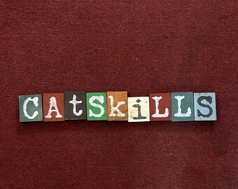 CATSKILLS individual wood letter blocks  - hand made and hand painted  from Reclaimed Barn wood in the Catskill Mountains  - 9 Blocks