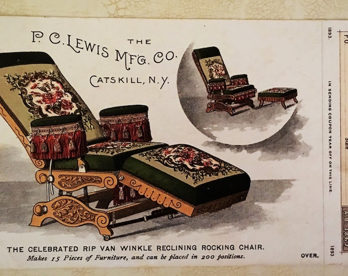 1893 Rip Van Winkle Rocking Chair -  Catskill New York  - Lewis Manufacturing Company - Catskill Vintage - Chicago Columbian Exposition