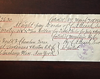 Rare Catskill Mountain Railroad Bank Note signed by C. A Beach, Lackawana and Western RailRoad - Catskill Mountains and Railroad Memorabilia