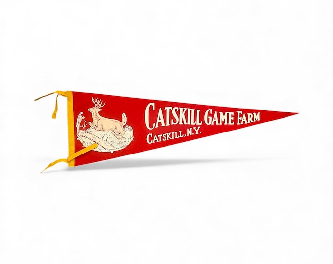 Vintage Catskill Game Farm Felt Pennant  - Catskill Mountains Souvenir - Classic Catskill