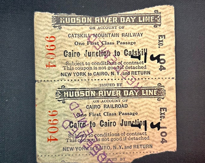 Catskill Mountains Railway - Cairo Junction to Catskill.  On the Cairo Railroad Cairo to Cairo Junction Railroad Tickets - Two Tickets
