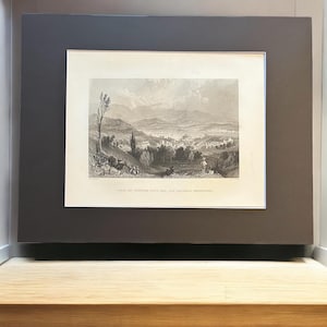 View of Hudson City and the Catskill Mountains - 1840 WH Bartlett & NP Willis Original Antique Steel Engraving - Matted