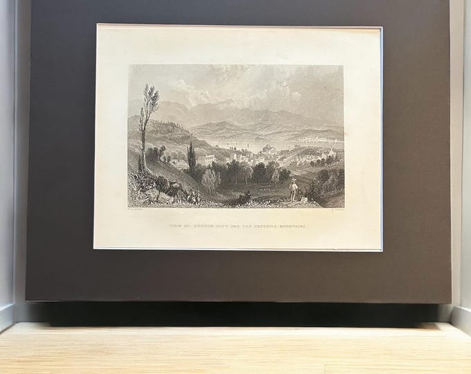 View of Hudson City and the Catskill Mountains - 1840 WH Bartlett & NP Willis Original Antique Steel Engraving - Matted