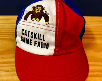 Vintage Catskill Game Farm Children's Cap - With Monkey and built in pocket - Catskill Mountains Souvenir