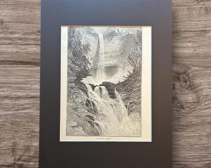 Antique Steel Plate Engraving "Catskill Falls" (Kaaterskill Falls) 1874 Catskill Mountains New York in Frame-Ready 11x14 Mat