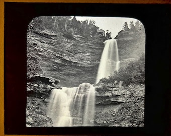 Glass Magic Lantern Slide  - Kaaterskill Falls  – Catskill Mountains -   circa 1890 - With Wood Display Box