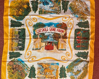 Vintage Catskill Game Farm Souvenir Scarf - Catskill Mountains Memorabilia - Circa 1960s