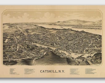 Village of Catskill New York Reproduction Map - 1889 - 24 x 36 inches - Catskill Mountains Poster - Birds Eye View
