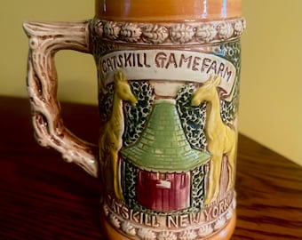 Vintage EDmbossed Catskill Game Farm Mug Stein - Excellent Condition - Catskill Mountains Memorabilia of a bygone time -  Great Memories
