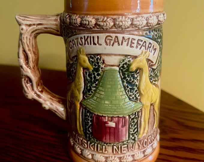 Vintage EDmbossed Catskill Game Farm Mug Stein - Excellent Condition - Catskill Mountains Memorabilia of a bygone time -  Great Memories