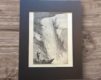 Antique Steel Plate Engraving " Under The Catskill Falls" (Kaaterskill Falls) 1874 Catskill Mountains New York in Frame-Ready 11x14 Mat