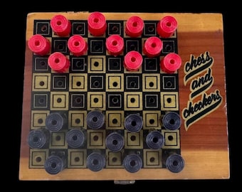 Vintage Travel Chess and Checkers Cedar Box - Catskill Mountains, New York - New York Souvenir