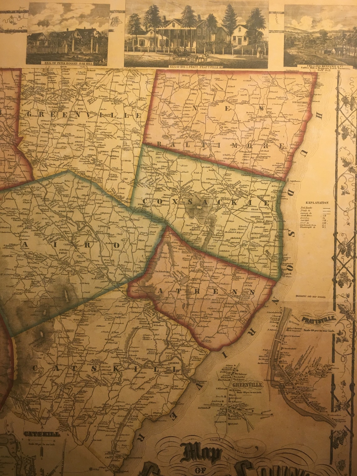 Greene County New York Wall Map Reprint of 1856 Map 24 X 34 Etsy