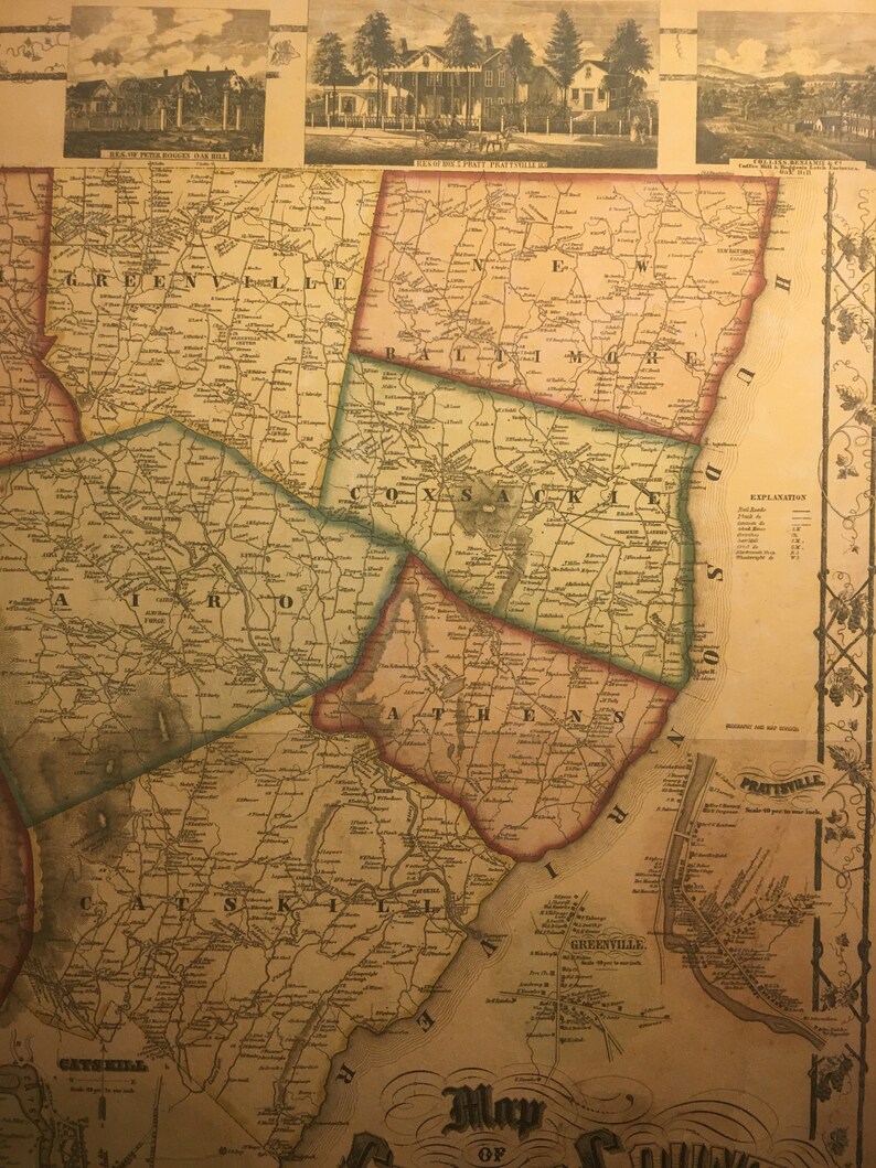 Greene County New York Wall Map Reprint of 1856 Map 24 X 34 Quality