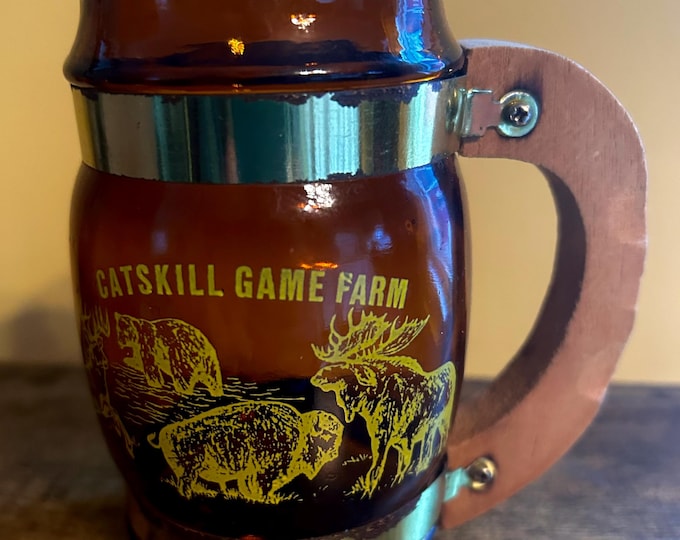 Vintage Catskill Game Farm Siesta Ware Amber Mug with Wood Handle - Catskill Mountain Vintage Collectible