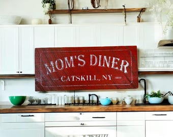 Mom's Diner Catskill NY  Handmade Wood  Sign - Handmade of vintage barn wood  - Made in New York State - Catskill Mountains