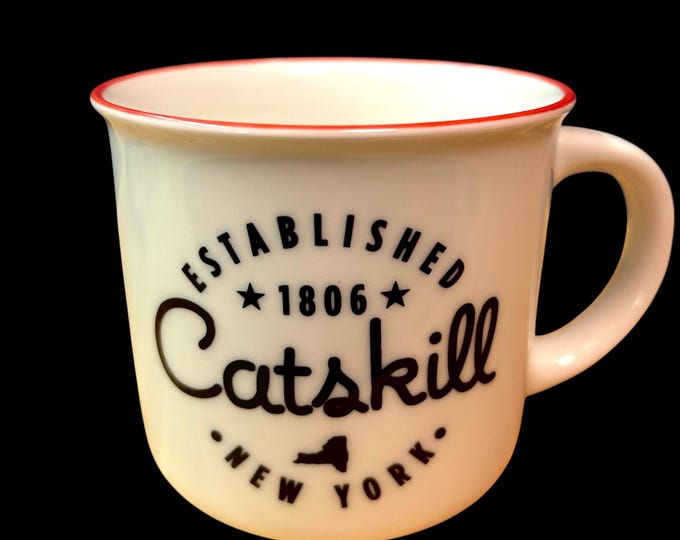 Ceramic Catskill NY Mug -  13oz red lip ceramic camper style mug - Exclusive to Catskill Collectibles