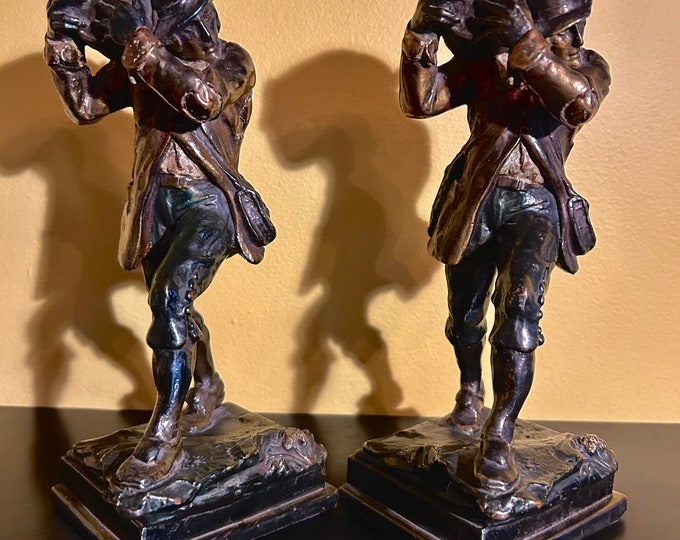 Antique Rip Van Winkle Book Ends inspired by NC Wyeth  -  Pompeian Bronze -  Catskill Mountains - Washington Irving - Circa 1930