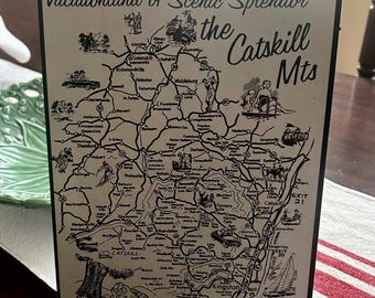 Vacationland of Scenic Splendor - the Catskill Mountains - Reproduction map from  a vintage Catskill Mountains souvenir book from the 1960's