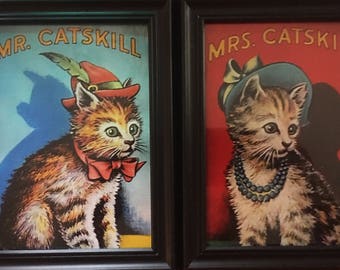 Set of Two Framed Prints - Mr and Mrs Catskill - Framed Prints - Catskill Memorabilia - Catskill Mountains - Cat Prints - Cats