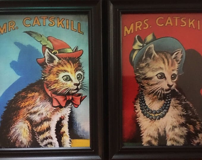 Set of Two Framed Prints - Mr and Mrs Catskill - Framed Prints - Catskill Memorabilia - Catskill Mountains - Cat Prints - Cats