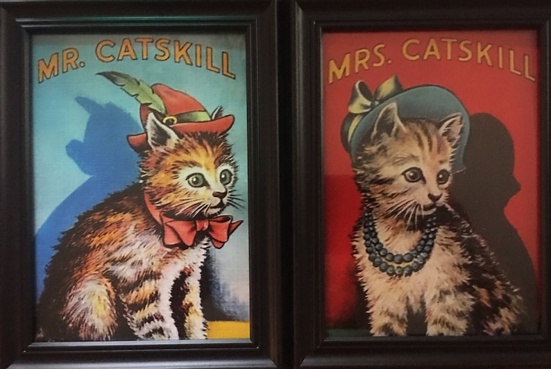 Catskill Memorabilia Mr and Mrs Catskill Cats Catskill Mountains Set of Two Framed Prints Cat Prints Framed Prints