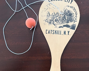 Vintage Carson City Catskill New York Paddle Ball Toy Souvenir - Catskill Mountains Memorabilia
