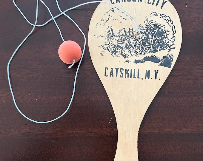 Vintage Carson City Catskill New York Paddle Ball Toy Souvenir - Catskill Mountains Memorabilia