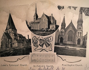 Vintage Catskill Postcard of Three Village Churches St. Luke's, St. Patrick's and First Baptist- circa 1910 -