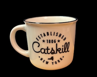 Ceramic Catskill NY Mug -  13oz black lip ceramic camper style mug - Exclusive to Catskill Collectibles