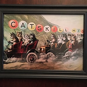 Catskill Mountains &quot;Cat&quot; Print - Framed - Catskill Mountains - Catskill Cats - Catskill Postcard Prints - Whimsical  Cat Print