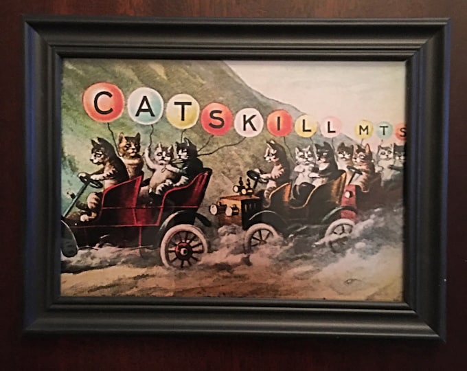 Catskill Mountains "Cat" Print - Framed - Catskill Mountains - Catskill Cats - Catskill Postcard Prints - Whimsical  Cat Print