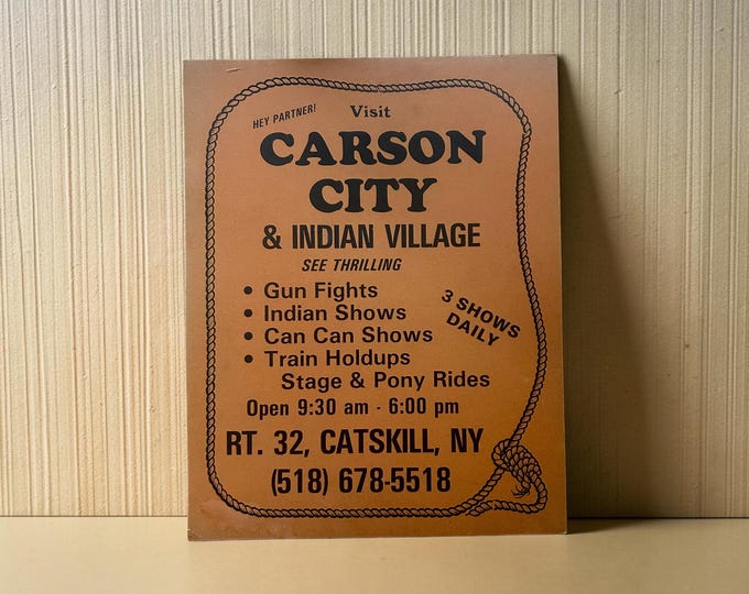 Vintage Carson City and Indian Village Advertisement - Catskill New York - Cardboard Poster - Catskill Mountains Memorablia