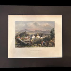Village of Catskill  - WH Barlett Original Hand Colored Print - circa 1840 - Original  - Catskill Mountains Vintage