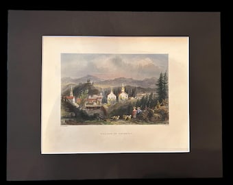 Village of Catskill  - WH Barlett Original Hand Colored Print - circa 1840 - Original  - Catskill Mountains Vintage
