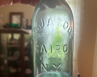 Vintage J L Jacobs Glass Bottle - Cairo New York - Aqua Colored Glass Bottle - Mineral Water and Flavored Sodas