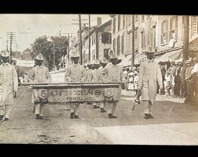 Vintage Catskill New York Postcard of Citizens Hose Company  Number 5 - Fireman Parade - Circa 1910