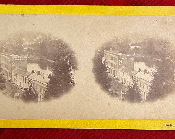 Vintage Catskill Stereoview - Main Street Catskill - Foote Grant & Co Grocers - Now VFW Building