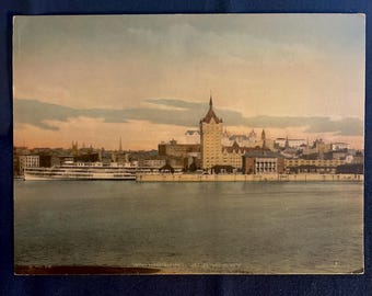 Waterfront, Albany New York -  Vintage Hand colored Albertype Postcard - Hudson River