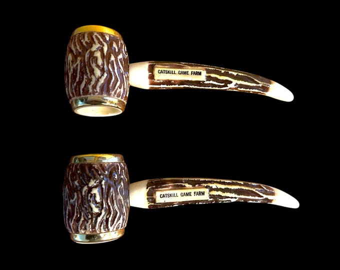 Vintage Catskill Game Farm Salt & Pepper Shakers - Antler look shaped like pipes - 1960's - Catskill Mountains Memorabilia