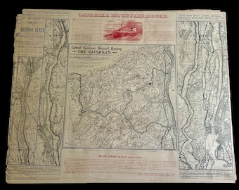 Vintage Newspaper Page from 1883 - Map of the Great Summer Resorts Among the Catskills - Catskill Railroads