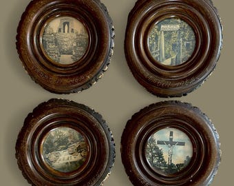 Set of FOUR Vintage Palenville New York Images - Round Wood Frames with Bark, Souvenir of the Catskill Mountains - Kaaterskill Clove