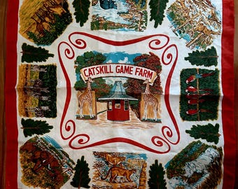 Vintage Catskill Game Farm Souvenir Scarf - Catskill Mountains Memorabilia - Circa 1960s