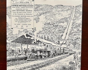 Catskill Mountain Railway and Otis Elevating Railway Scene: Summer 1904 - Railroad Tile - Artists John Gould - Catskill Collectible