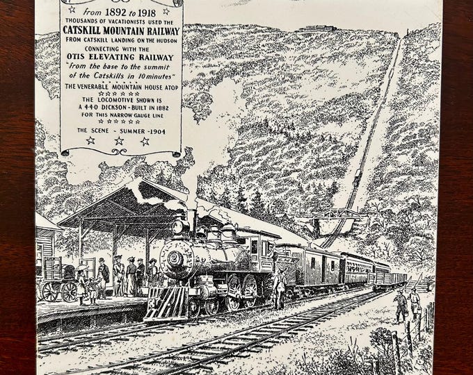 Catskill Mountain Railway and Otis Elevating Railway Scene: Summer 1904 - Railroad Tile - Artists John Gould - Catskill Collectible